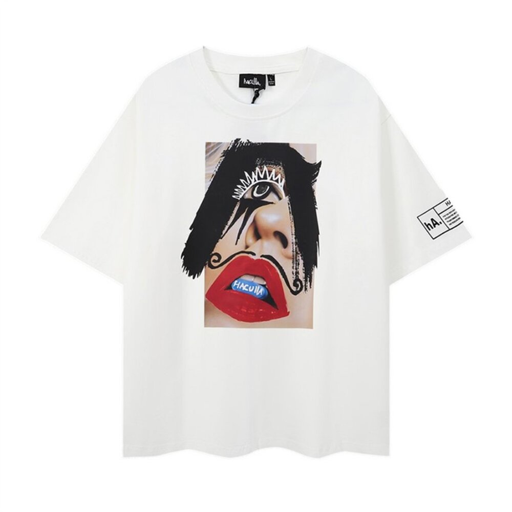 Haculla Womens Face Print White Short Sleeve